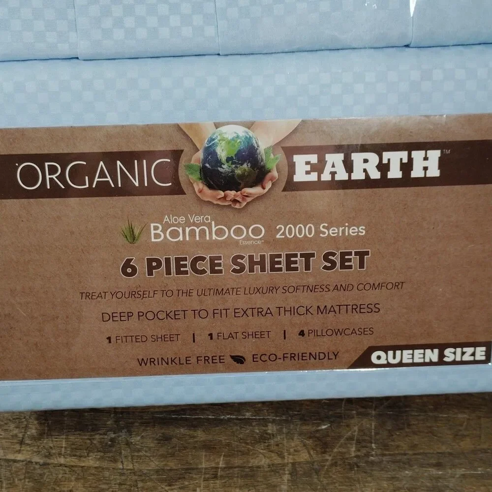 Organic Earth Bamboo Queen Size Sheet Set NEW Deep Pockets 6 Piece Blue Bed
